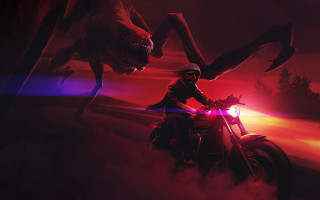 Man motorcycle giant monster red - outrun free wallpaper for desktop