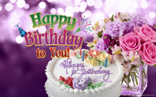 Birthday cake flowers candles vase - a happy birthday free wallpaper
