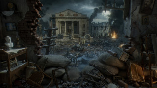 Destroyed building rubble debris man - classical free wallpaper for desktop