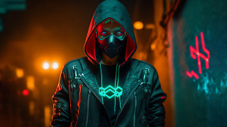 Neon hooded man cyberpunk alleyway - fan kuan free wallpaper