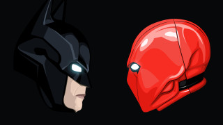 Red black helmets opposite directions - dynamic lighting free wallpaper