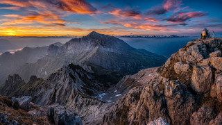 Mountain top sunset person sky - top of it free wallpaper