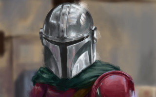 Man helmet scarf green red - professional digital painting free wallpaper
