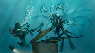 Divers submerged fantasy watercraft magic - a large object free wallpaper