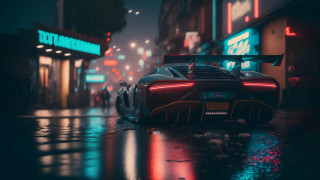 Wet street night neon cyberpunk - a wet street free wallpaper