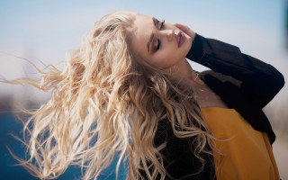 Blonde hair wind blown portrait - flowing hair free wallpaper
