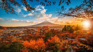 Mountain sunset trees autumn ukiyo - a view of a mountain free wallpaper