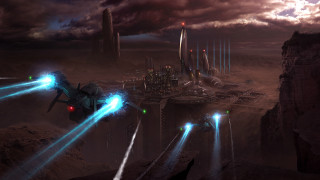 Futuristic city lights smoke space - chris moore free wallpaper