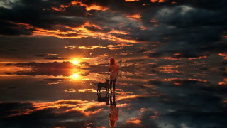 Sunset chair surfboard clouds foreground - surreal photography free wallpaper for desktop