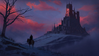 Man horse castle night red - free winter wallpaper