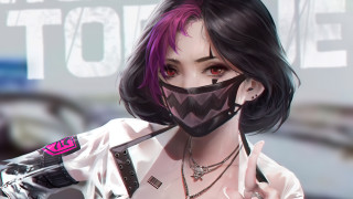 Woman mask necklace microphone cyberpunk - stanley artgerm lau free wallpaper