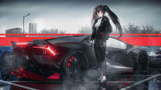 Futuristic woman cyberpunk car neo - line free wallpaper for desktop