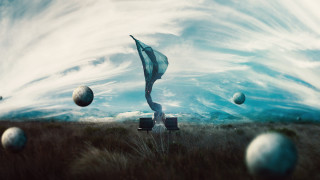 Surreal field flag balls clouds - a painting of a field free wallpaper