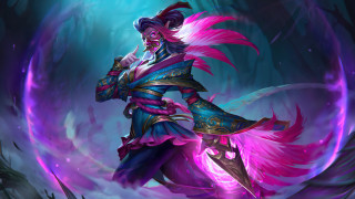 Woman blue pink sword flame - league of legends free wallpaper