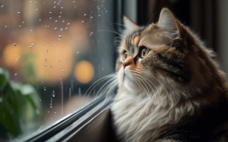 Cat window rain bokeh plant - outside free wallpaper