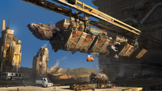 Sci fi retrofuturism cityscape bridge - cgstudio free wallpaper