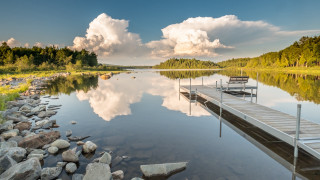 Lake dock bench cloudy sky - lake free wallpaper