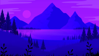 Purple landscape mountains trees lake - free neon wallpaper for desktop