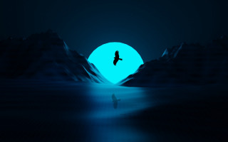Bird mountain night blue light - over a mountain range free wallpaper for desktop