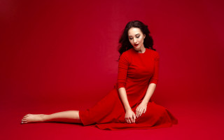 Woman red dress sitting arabesque - daphne mcclure free wallpaper for desktop