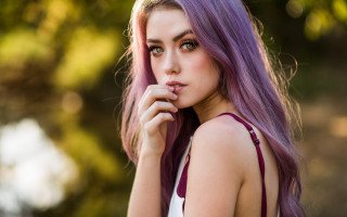 Purple hair white top portrait - brigette barrager free wallpaper