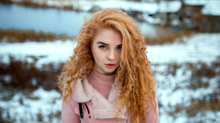 Red hair pink jacket snow - a pink jacket free wallpaper