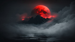 Red moon rising over mountainous - over a mountain range free wallpaper
