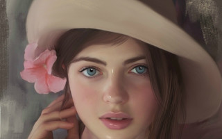 Woman hat flower blue eyes - shaded free wallpaper for desktop