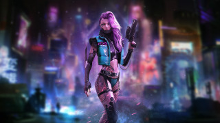 Futuristic woman cyberpunk city neon - cyberpunk style free wallpaper