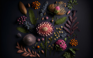 Flowers circle bamboo leaves lily - a table together free wallpaper