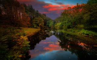 Red sky river autumn mountains - a grassy area free wallpaper