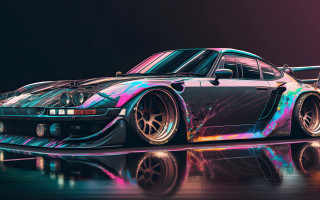 Colorful cyberpunk car reflection neon - art station free wallpaper