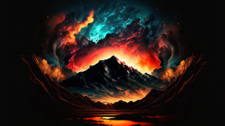 Mountain reflection fantasy digital painting - a painting of a mountain free wallpaper