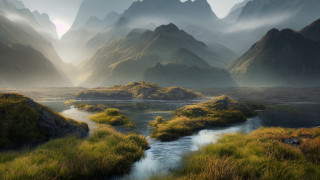 River valley mountains grass hills - hill free wallpaper