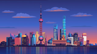 City skyline tall buildings sunset - alena aenami free wallpaper