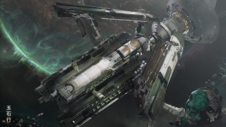 Sci fi fighter ship space 4 - a green light in the background free wallpaper
