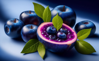 Blueberry bite leaves purple photorealistic - a bite free wallpaper