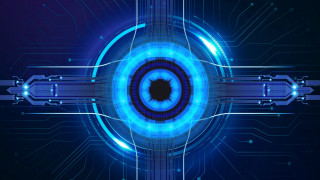 Blue circle black hole cybernetics - line and dots free wallpaper
