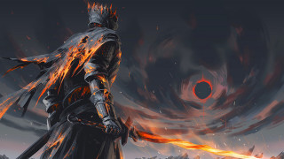 Black suit man flaming sword - dark soul free wallpaper