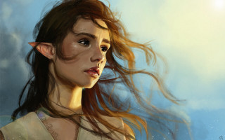 Woman elf fantasy sky floating - a digital painting free wallpaper