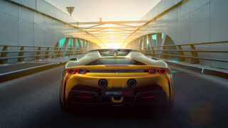 Yellow sports car bridge tunnel - sunset time free wallpaper