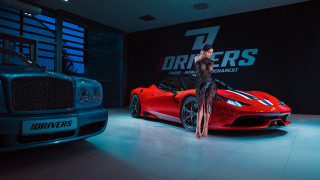 Woman red sports car showroom - aestheticism free wallpaper