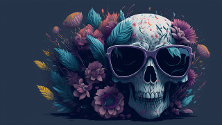 Skull sunglasses flowers psychedelic poster - a white skull free wallpaper