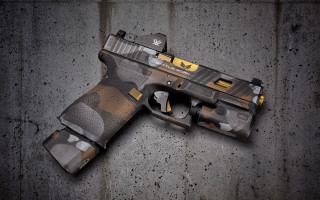 Camouflaged gun concrete yellow light - vector free wallpaper