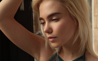 Blonde woman window hair pose - christen dalsgaard free wallpaper