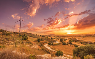 Sunset windfarm windmill dirtroad autumn - the field free wallpaper