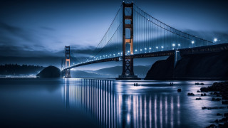 Night bridge mountain city lights - evgeny lushpin free wallpaper
