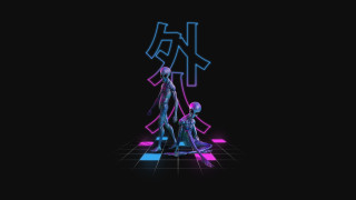 Neon cyberpunk synthwave portrait longhair - a man and a woman free wallpaper