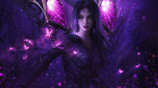Woman wings purple dress sword - a purple dress holding free wallpaper