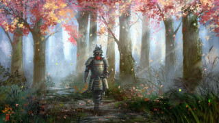 Armor forest path autumn sunset - cinematic concept art free wallpaper